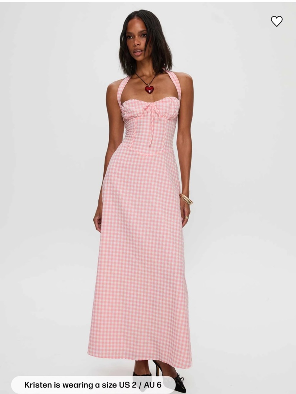 NWT Princess Polly Pink Gingham „Lucky for you“ Halter Maxi Dress